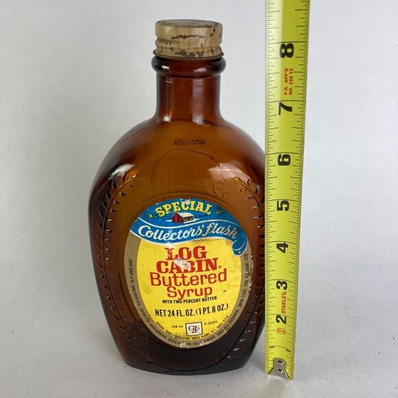 Vintage Log Cabin Buttered Syrup Ben Franklin Collector's Flask Glass Bottle - Picture 2 of 6
